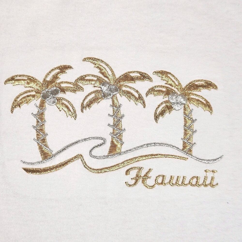 Vintage Anvil Hawaii T Shirt Size S White Embroidered Palm Trees 100% Cotton USA - Picture 6 of 10